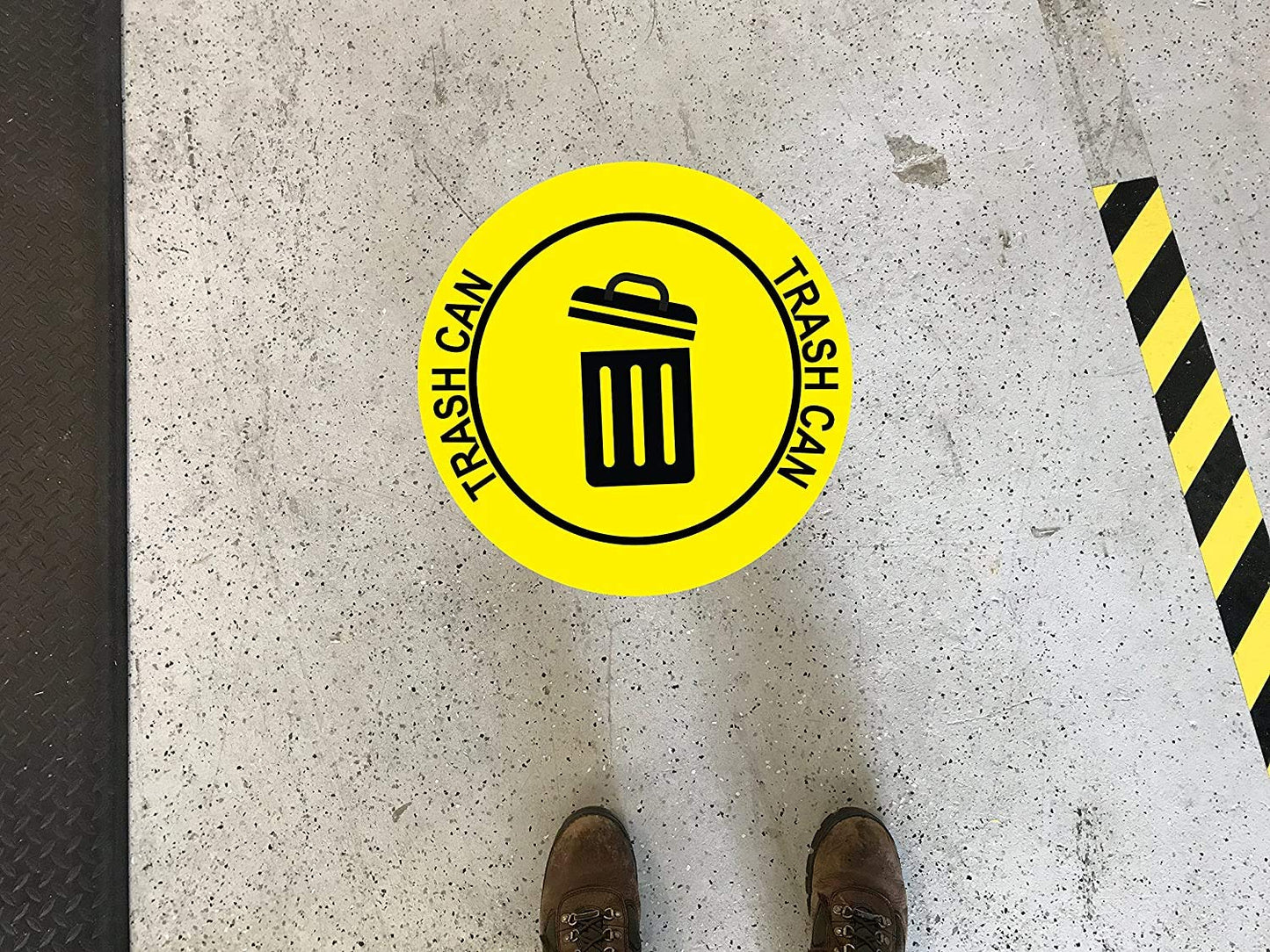 "Trash Can" Durable Laminated Vinyl Floor Sign- Sign by Graphical Warehouse- 5S Safety and Security Signage, Visual Communication Tool (16", Yellow/Black)